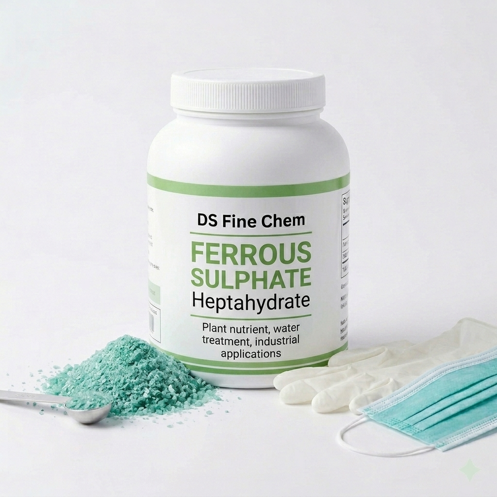 DS Fine Chem FERROUS SULPHATE | 200 Gram | HDPE Bottle with Spoon Mask Gloves and Cup