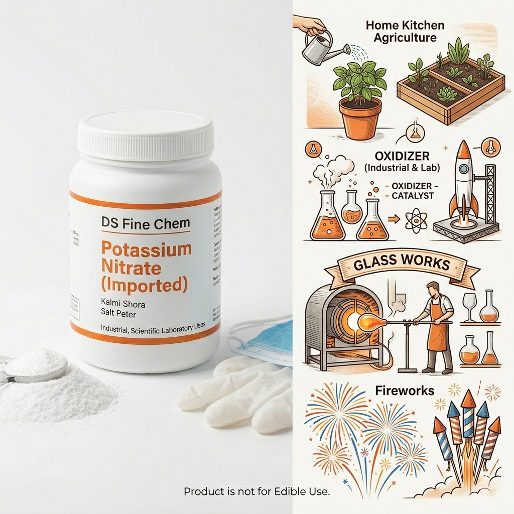 DS Fine Chem POTASSIUM NITRATE | 1 Kg | Super Saver Pack | Jar Packing, Spoon, Gloves and Mask inside